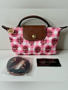 NWOT Longchamp Le Pliage Collection XS Pouch Pink Floral